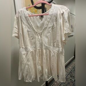 White beige striped peplum blouse - size 2X